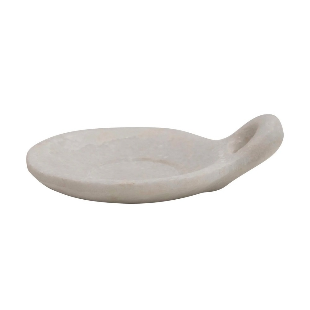 White Marble Dish with Handle 5 Inch Natural Stone‎ Soap Jewelry Tray Catchall